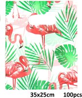 Draagtas Flamingo - Giftbag Kunststof - 100 Stuks - 35x25 cm