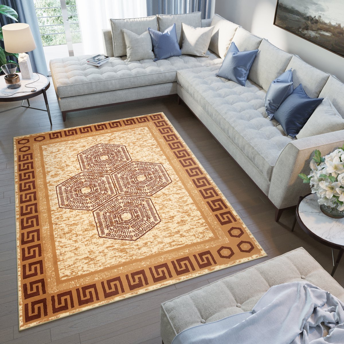 Tapiso Atena Vloerkleed Beige Oriental Oosters Woonkamer Tapijt Maat- 140x200 Beige Bruin1