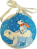 Fairy Glass - Papa ijsbeer met kleine beer - Handbeschilderde Kerstbal - Mond geblazen glas - 10cm