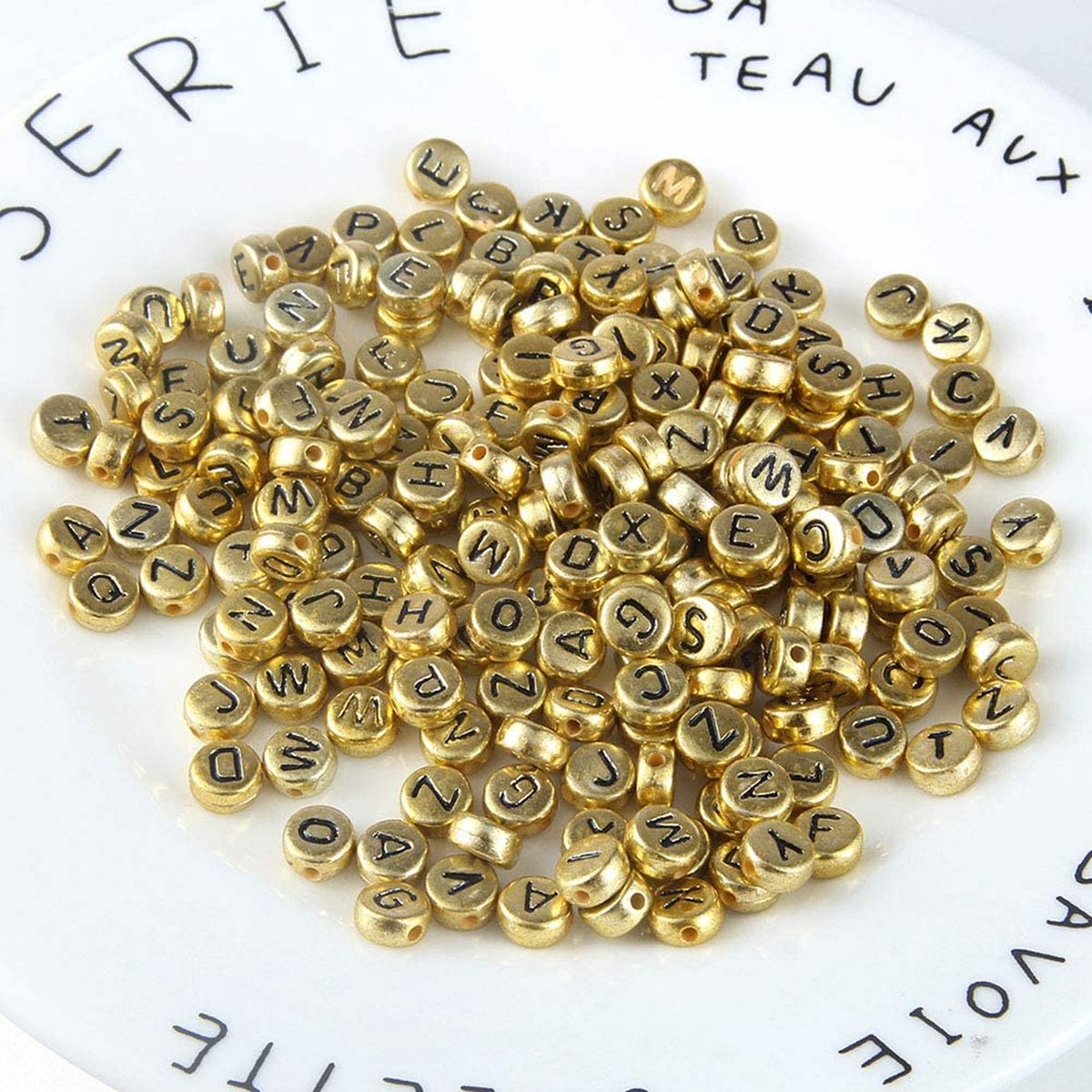 Behave Letterkralen Set - Goud met Zwarte Letters - Acryl - Kralen - Alfabet Kralen - Bedels - 7mm - 624 Stuks — afbeelding 10
