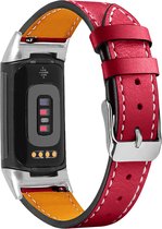 YONO Leer Bandje geschikt voor Fitbit Charge 5 - Vervangende Lederen Armband - Rood