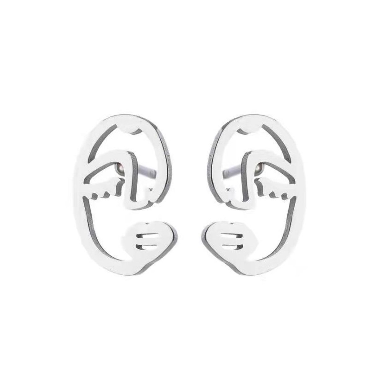 Gading® Oorknopjes - RVS dames Oorknoppen met Picasso gezicht - 7mm 12mm - zilver