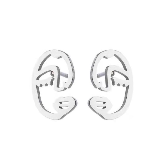 Gading® Oorknopjes - RVS dames Oorknoppen met  Picasso gezicht - 7mm 12mm - zilver