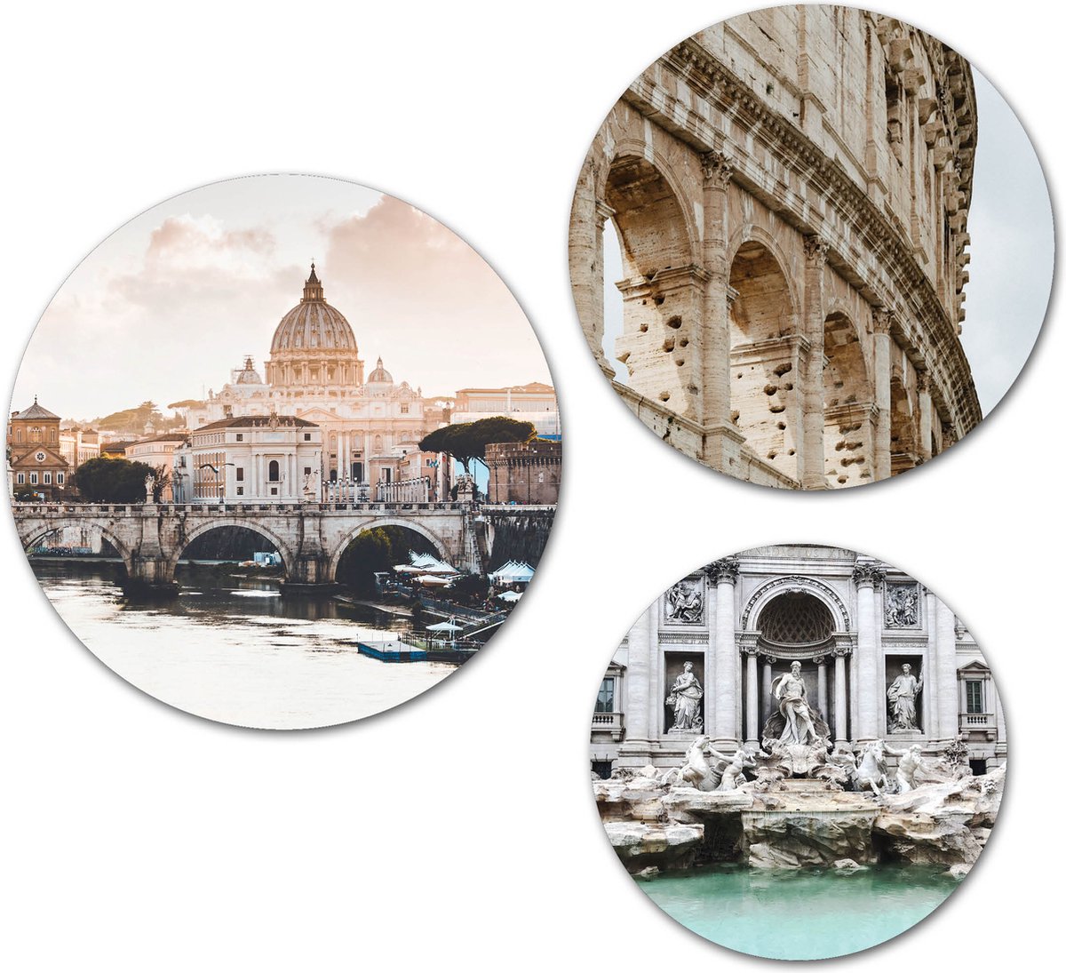 Forex Muurcirkel Set - Set Rome - Set van 3 Wandcirkels met Ophangsystemen - 25x30x35