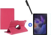 Samsung Galaxy Tab A8 Hoes 10.5 inch 2021 draaibare hoesje - Roze + tempered glass screenprotector + stulus pen