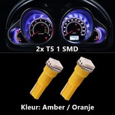 2x T5 (1 LED) Amber / Oranje  CANBus Led Lamp 2-Stuks | 5050 | T5L200A | 2200K | 205 Lumen | 12V | 1 SMD | Verlichting | W3W W1.2W Led Auto-interieur Verlichting Dashboard Warming