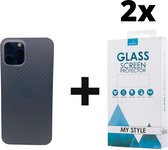 Backcase Carbon Hoesje iPhone 12 Pro Wit - 2x Gratis Screen Protector - Telefoonhoesje - Smartphonehoesje