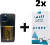 Crystal Backcase Transparant Shockproof Met Pasjeshouder Hoesje iPhone 12 Pro Max Zwart - 2x Gratis Screen Protector - Telefoonhoesje - Smartphonehoesje