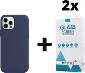Siliconen Backcover Hoesje iPhone 12 Pro Max Blauw - 2x Gratis Screen Protector - Telefoonhoesje - Smartphonehoesje