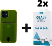 Crystal Backcase Transparant Shockproof Met Pasjeshouder Hoesje iPhone 12 Geel - 2x Gratis Screen Protector - Telefoonhoesje - Smartphonehoesje