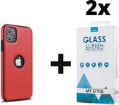 Backcase Lederen Hoesje iPhone 11 Pro Rood - 2x Gratis Screen Protector - Telefoonhoesje - Smartphonehoesje