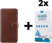 Kunstleer Bookcase Hoesje Met Pasjeshouder iPhone 11 Pro Max Bruin - 2x Gratis Screen Protector - Telefoonhoesje - Smartphonehoesje