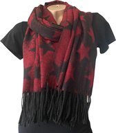 Warme Sjaal - Sterrenprint - 2-Zijdig - Rood/Zwart - 180 x 60 cm (18-3)