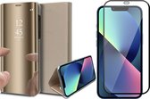 Hoesje geschikt voor iPhone 13 en Full Screenprotector - Spiegel Book Case - Goud