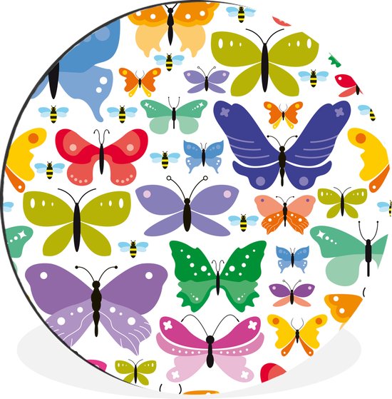WallCircle - Wandcirkel - Muurcirkel - Een kleurrijke illustratie van vlinders - Aluminium - Dibond - ⌀ 120 cm - Binnen en Buiten XXL