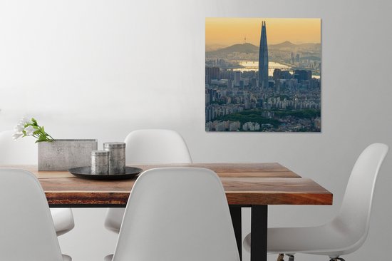 Tableau sur toile Skyline de Séoul en Corée du Sud avec un ciel orange - 50x50 cm - Décoration murale