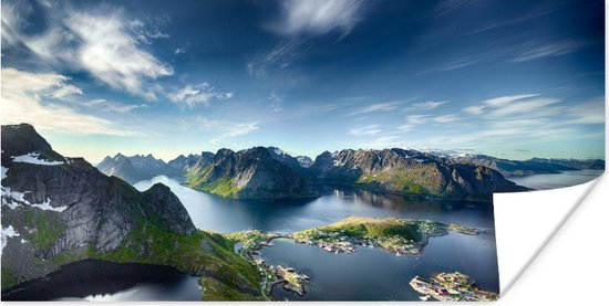 Poster Panoramisch uitzicht Lofoten Noorwegen - 150x75 cm