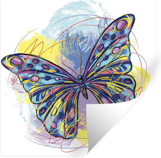 Sticker Muursticker Illustration papillon - illustration de papillon coloré - 30x30 cm - film adhésif autocollant - sticker mural repositionnable