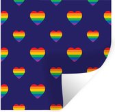 Muurstickers - Sticker Folie - Een illustratie van hartjes in regenboogkleuren op een paarse achtergrond - 100x100 cm - Plakfolie - Muurstickers Kinderkamer - Zelfklevend Behang XXL - Zelfklevend behangpapier - Stickerfolie