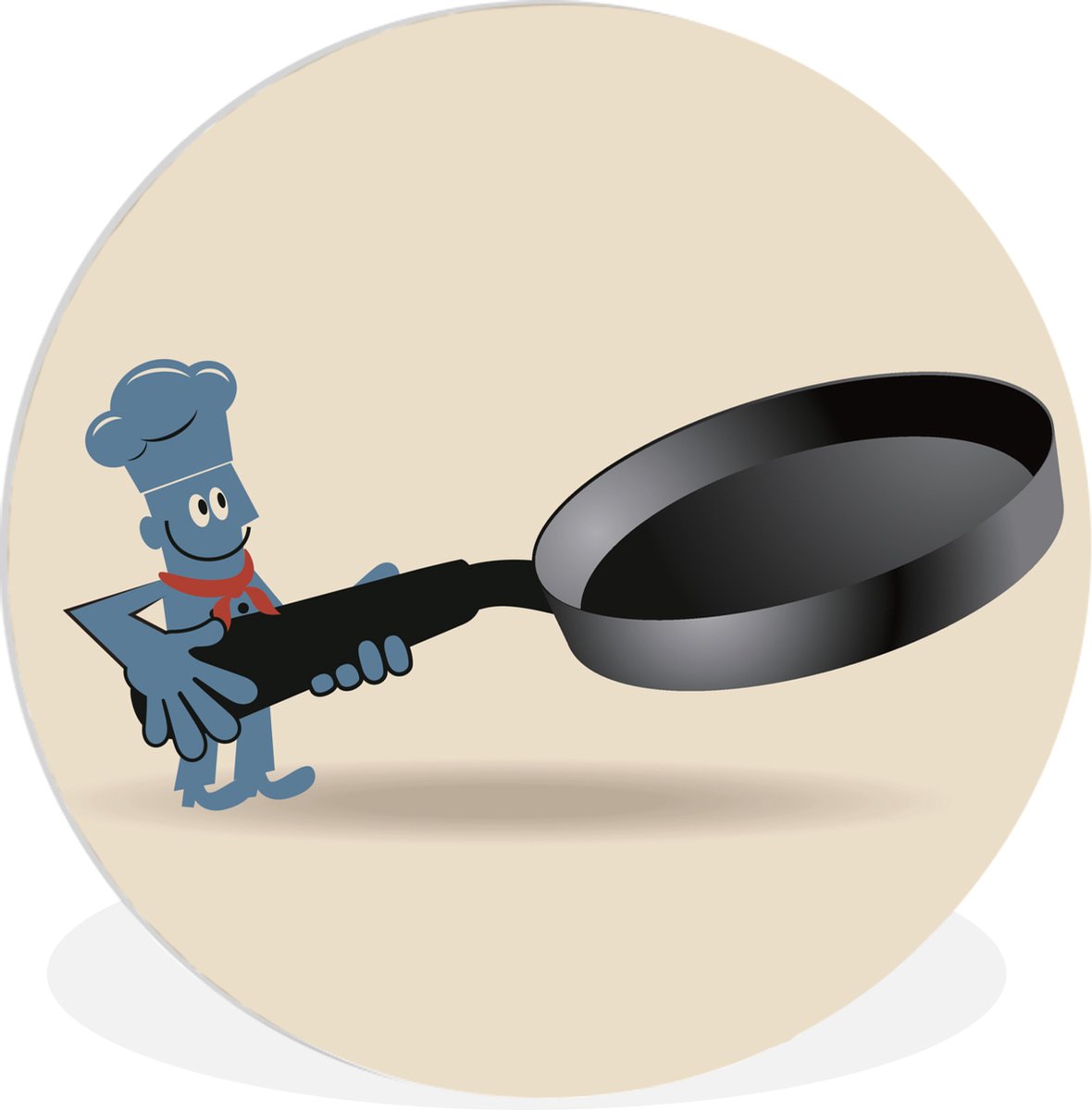 WallCircle - Wandcirkel ? 120 - Een illustratie van een stripfiguur met een koekenpan - Ro