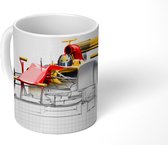 Mok - Koffiemok - Een rode raceauto uit de Formule 1 in een illustratie - Mokken - 350 ML - Beker - Koffiemokken - Theemok