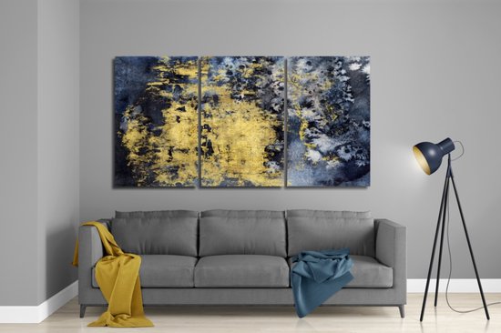 Insigne Glazen Schilderijen - Abstract - Zwart - Goud - 3-Delig Mega Glasschilderij - 3x72x46 cm - 4mm