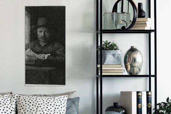Peinture sur toile Autoportrait gravure à une fenêtre - Rembrandt van Rijn - 40x80 cm - Décoration murale