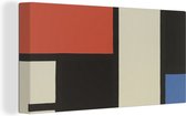 Canvas Schilderij Compositie met rood vierkant, zwart, blauw - Piet Mondriaan - 80x40 cm - Wanddecoratie