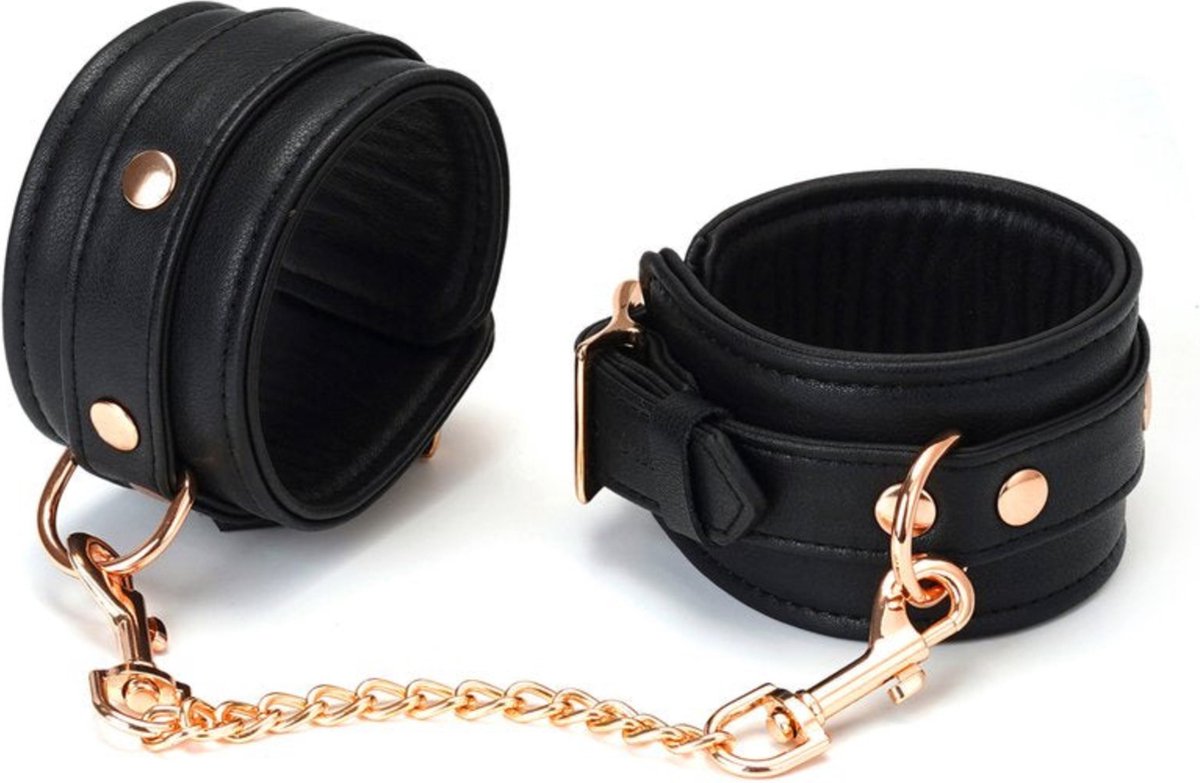 Goedkoopste Dark Secret Exclusieve Lederen enkelboeien met goud metalen beslag - zwart/goud