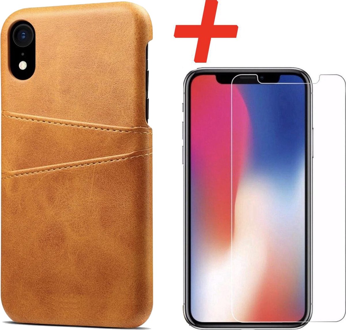 Backcover geschikt voor Apple iPhone XR - Bruin - PU Leer - Pasjeshouder + Glas Protector