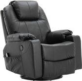 MCOMBO - Massagestoel - Relaxstoel van rundleer met verwarming en USB - Handmatig verstelbaar - Zwart