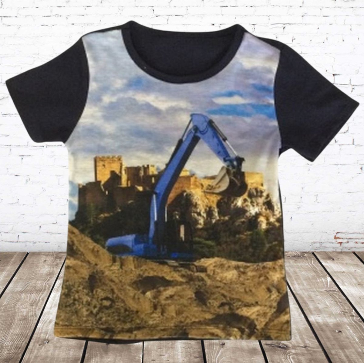 Jongens shirt met blauwe graafmachine -s&C-146/152-t-shirts jongens