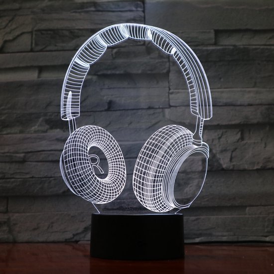 3D Led Lamp Met Gravering - RGB 7 Kleuren - Koptelefoon