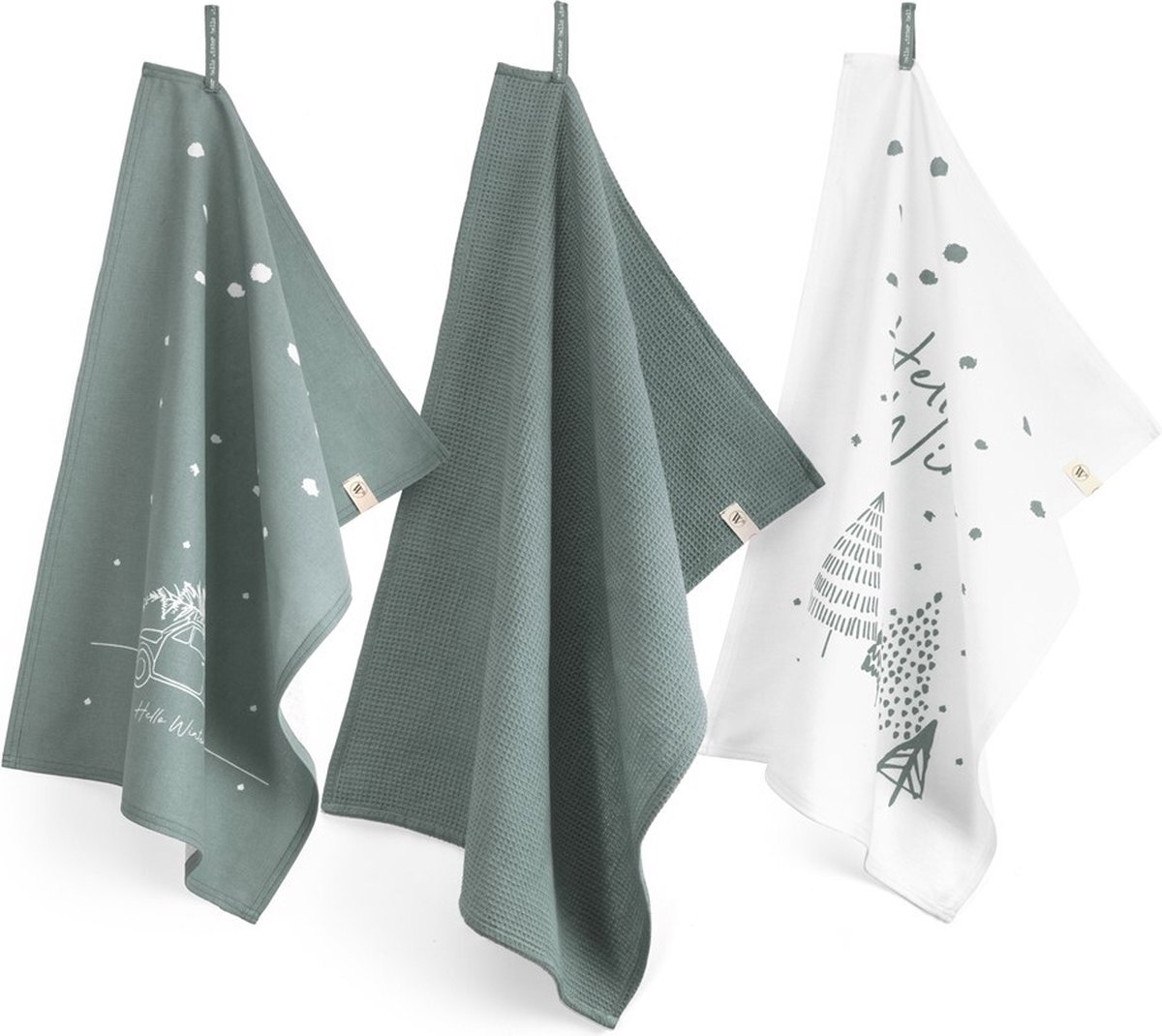 Walra Keukenset Hello Winter - 3x 50x70 - 100% Katoen - Jade