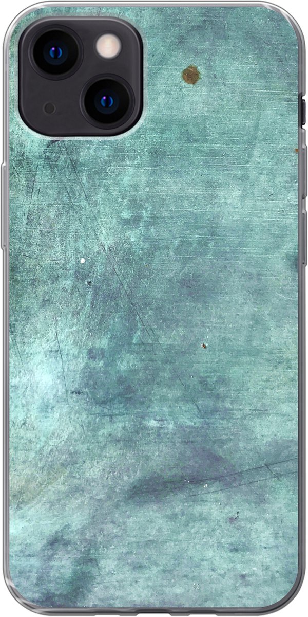Telefoonhoesje Geschikt voor iPhone 13 hoesje - Staalplaat - Blauw - Roest print - Siliconen Telefoonhoesje Telefoonhoesje