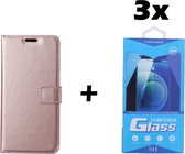 Samsung Galaxy J3 2017 Telefoonhoesje - Bookcase - Ruimte voor 3 pasjes - Kunstleer - met 3x Tempered Screenprotector - SAFRANT1 - Rosé Goud