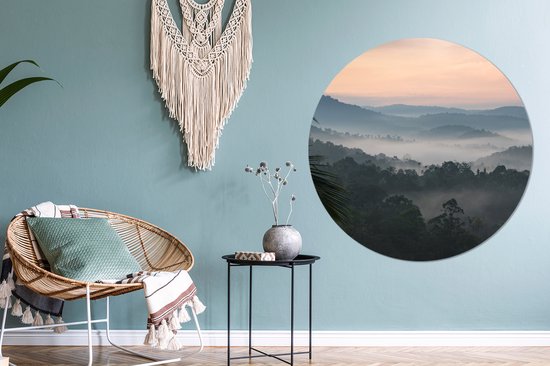 Cercle de papier peint - Forêt - Soleil - Brouillard - ⌀ 120 cm - Cercle mural - Autocollant - Sticker papier peint XXL