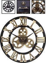 Handgemaakte Grote Wandklok - Ronde Muurklok - Retro Klok - Latijnse Cijfers Romeins - Tandwiel - Handmade Gear Wall Clock