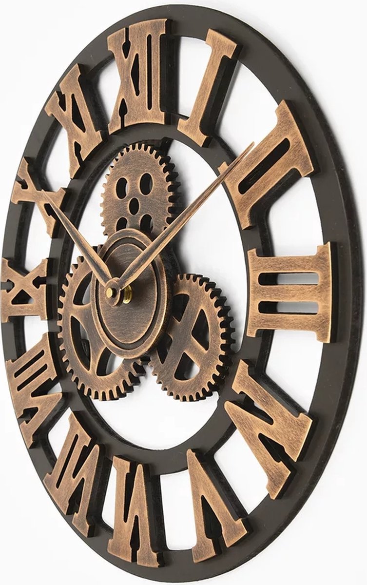 Handgemaakte Grote Wandklok - Ronde Muurklok - Retro Klok - Latijnse Cijfers Romeins - Tandwiel - Handmade Gear Wall Clock — cadeau in Wonen & Interieur - foto 8