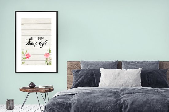 Poster in lijst - Fotolijst 80x120 cm - Posters - Bloem - 'Wil jij mijn getuige zijn?' - Spreuken - Quotes - Posterlijst zwart - Decoratie - Wanddecoratie woonkamer - Muurdecoratie slaapkamer