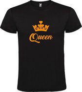 Zwart  T shirt met  print van "Queen " print Oranje size XS