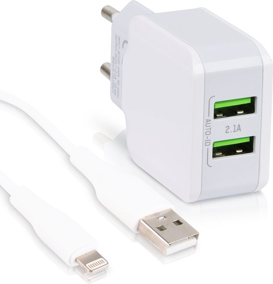 Chargeur secteur 12W Power USB A et chargeur USB A 2 en 1 avec câble iPhone  - Prise de... | bol.com