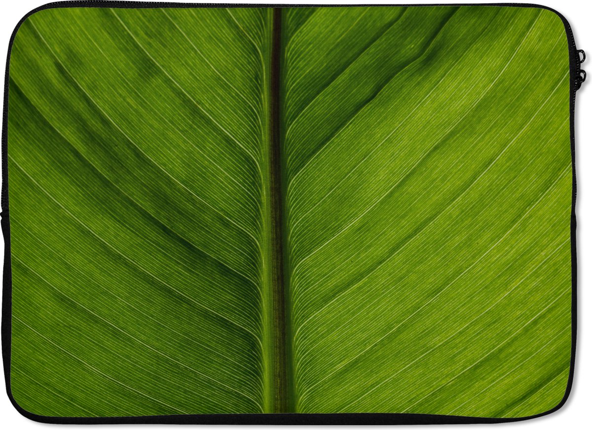 Laptophoes 13 inch - Bladeren - Structuur - Groen - Laptop sleeve - Binnenmaat 32x22,5 cm - Zwarte achterkant