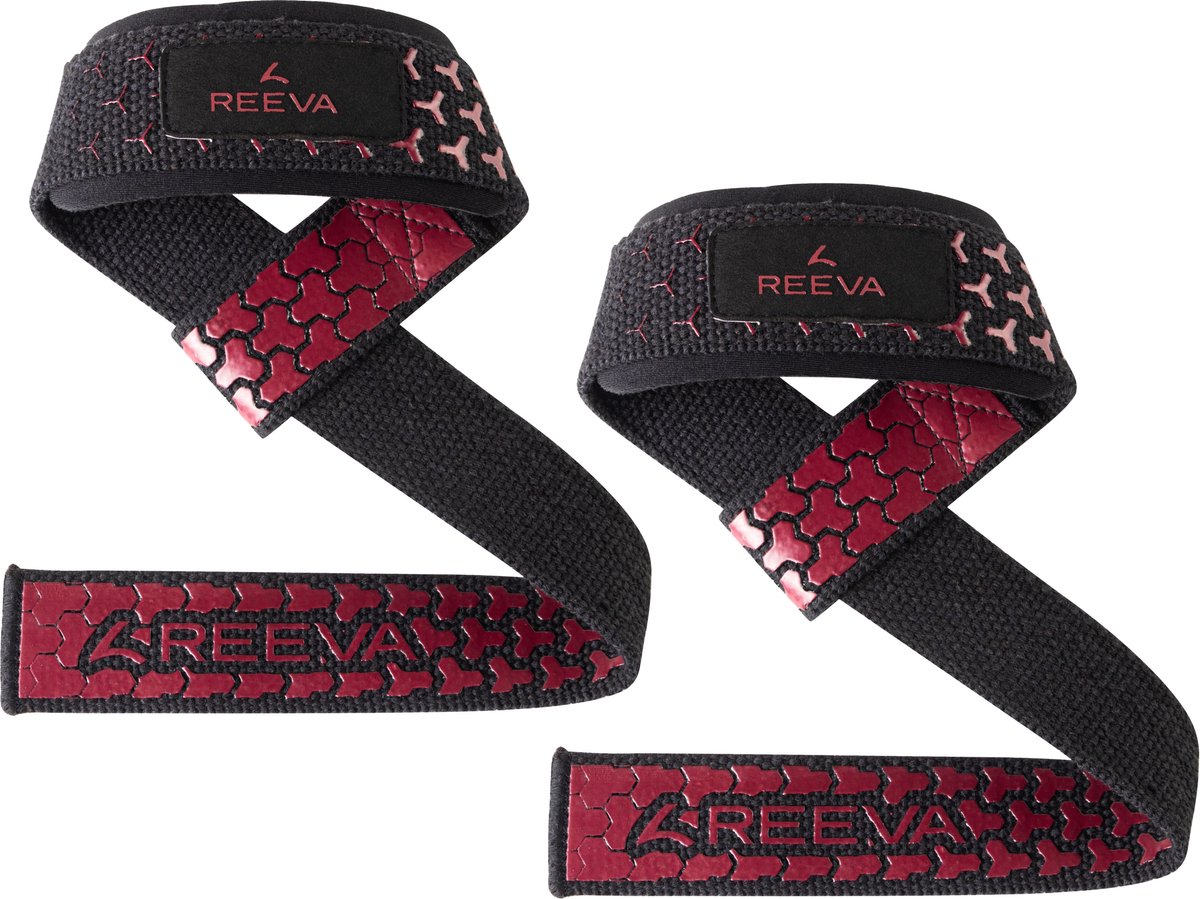 Reeva lifting straps rood (ultra grip) - lifting straps met padding - verkocht per paar - zwart - unisex