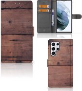 Boekhoesje voor Samsung Galaxy S22 Ultra Book Style Case Old Wood