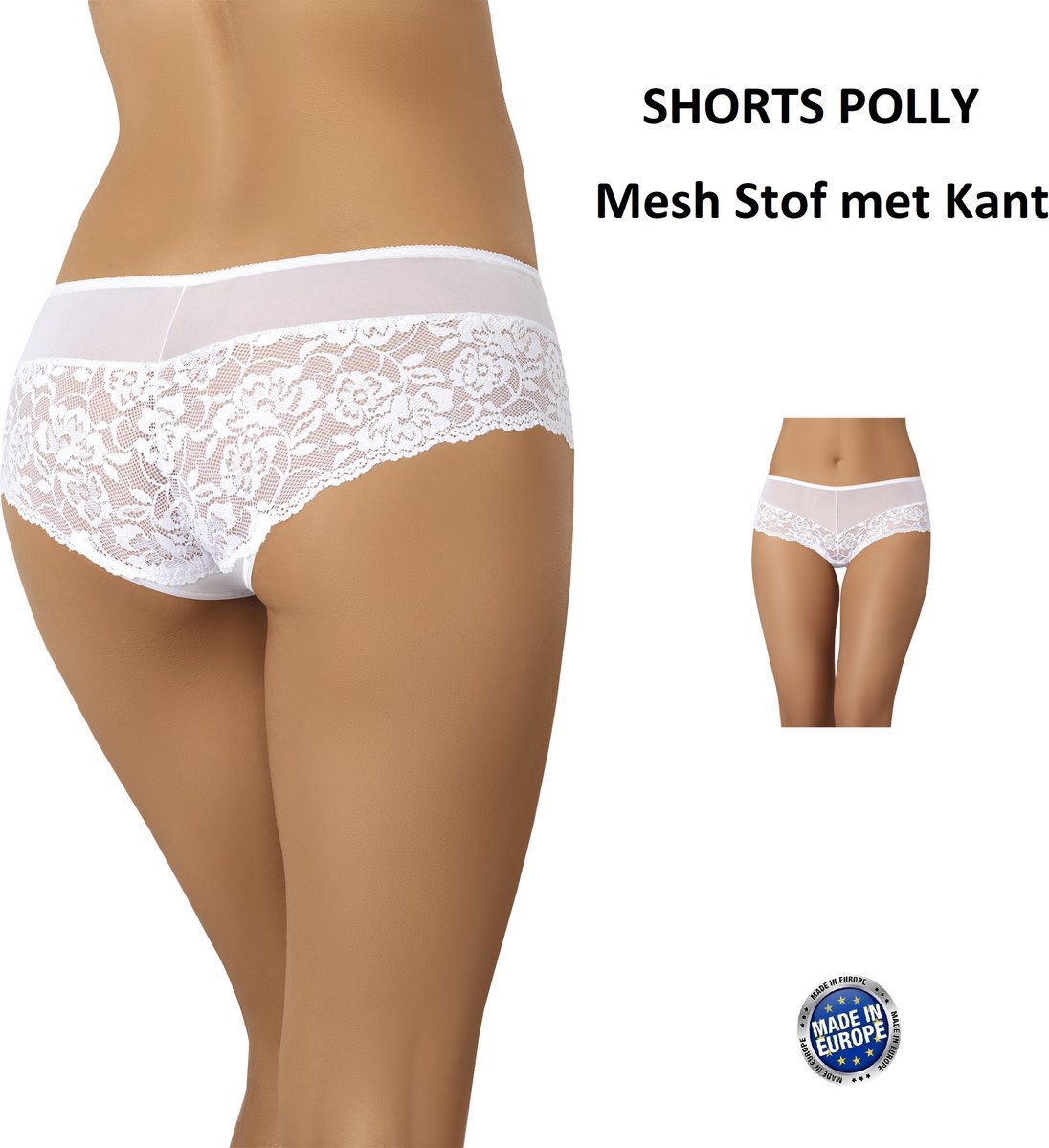 Teyli Ondergoed Dames Short Polly met Kant - Wit XL