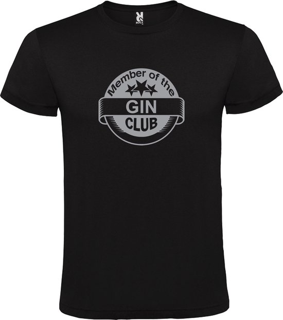 Zwart  T shirt met  " Member of the Gin club "print Zilver size XXXXL