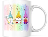 Verjaardag Mok happy birthday gnome | Verjaardag cadeau | Grappige Cadeaus | Koffiemok | Koffiebeker | Theemok | Theebeker