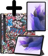 Samsung Tab S7 FE Hoes Hoesje Book Case Met Screenprotector En Uitsparing S Pen - Samsung Galaxy Tab S7 FE Hoes Cover 12,4 Inch Screenprotector - Graffiti