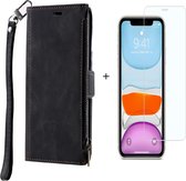 GSMNed – Hoogwaardig iPhone 13 Hoesje Zwart – Leren Pu Hoesje –  pasjeshouder – Met rits sluiting – Wallet – Met Screenprotector